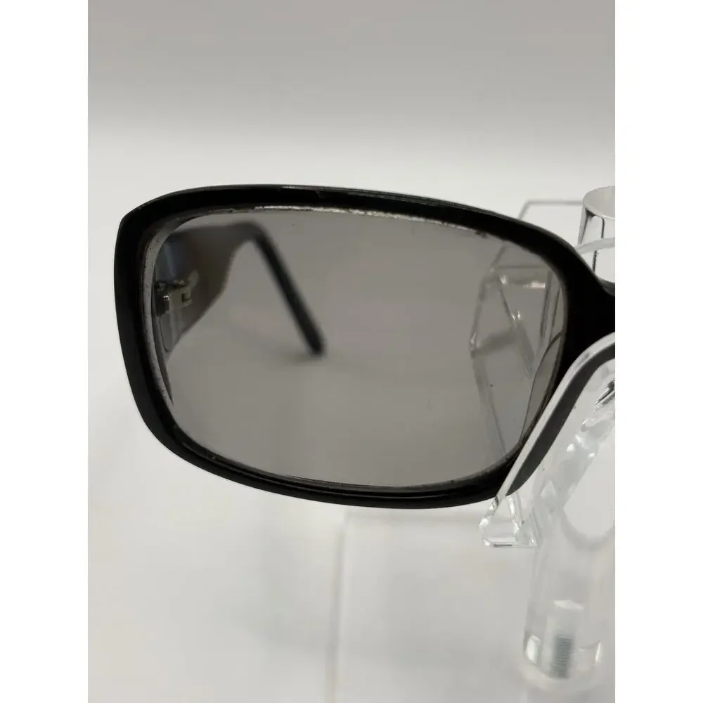Vintage Valentino Black Oval Sunglasses Gold V Logo White Stripe